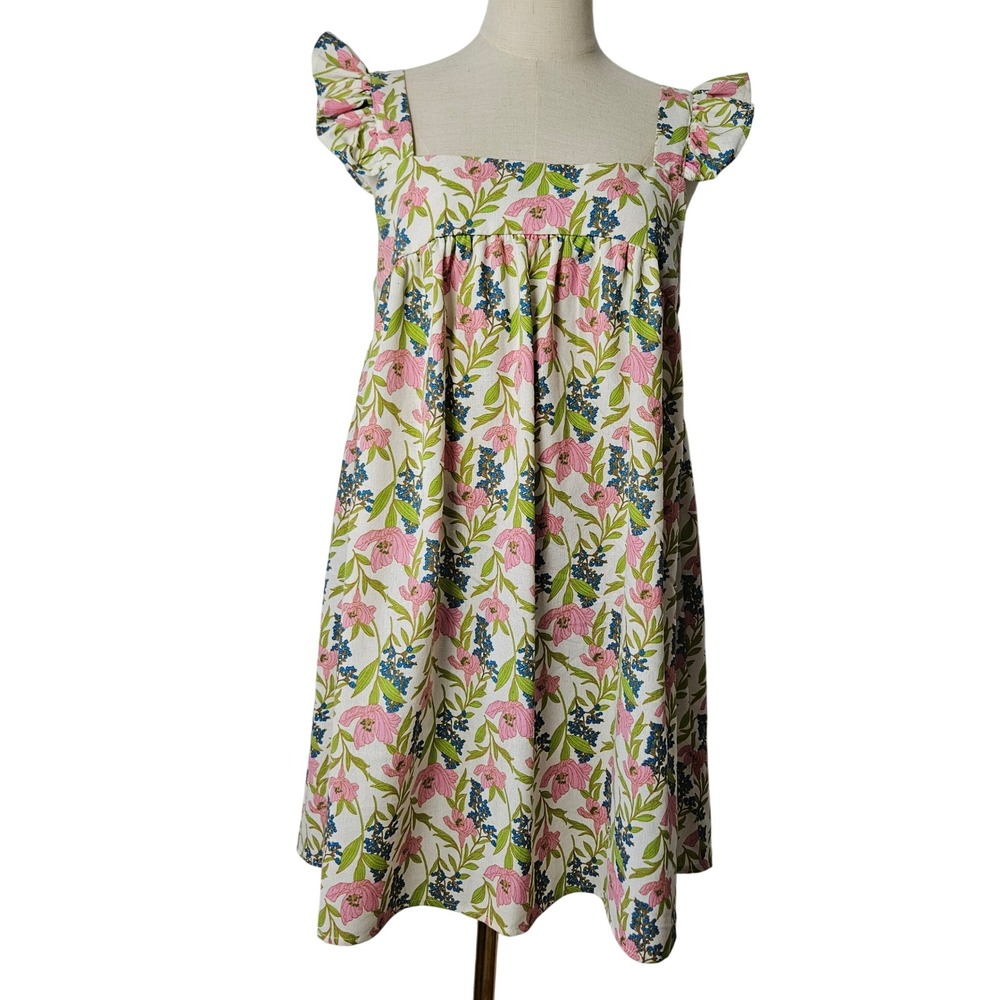 By The River Floral Babydoll Mini Dress Tunic Top Sz L Ivory Pink Flutter